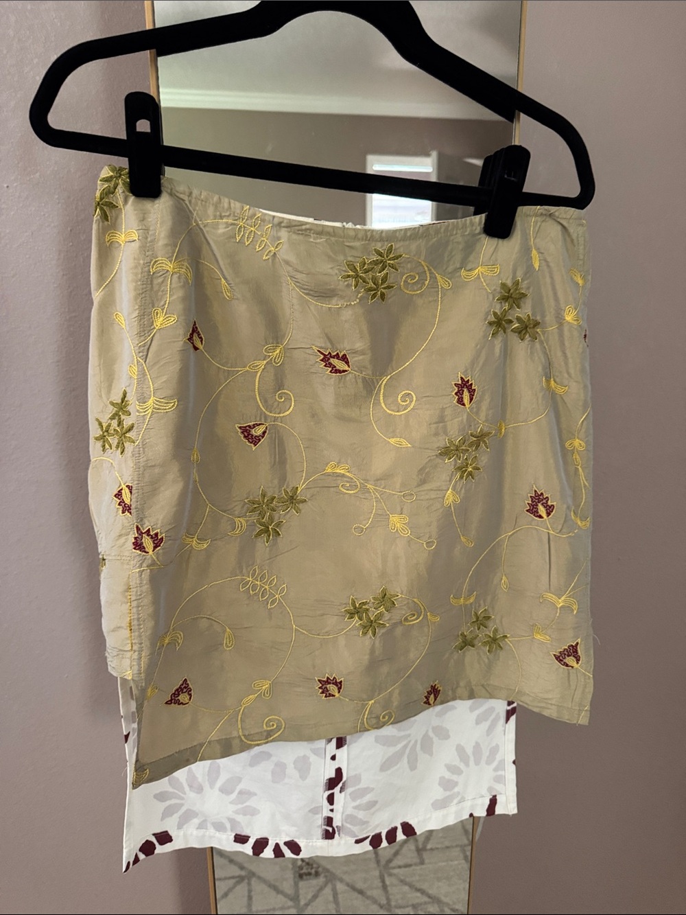 Custo Barcelona Beige Asymmetrical Embroidered Layered Skirt